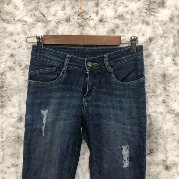 Kraus Jeans Women’s Size 28 Blue Med Wash Skinny Leg Distressed Denim Stretch - Picture 3 of 9